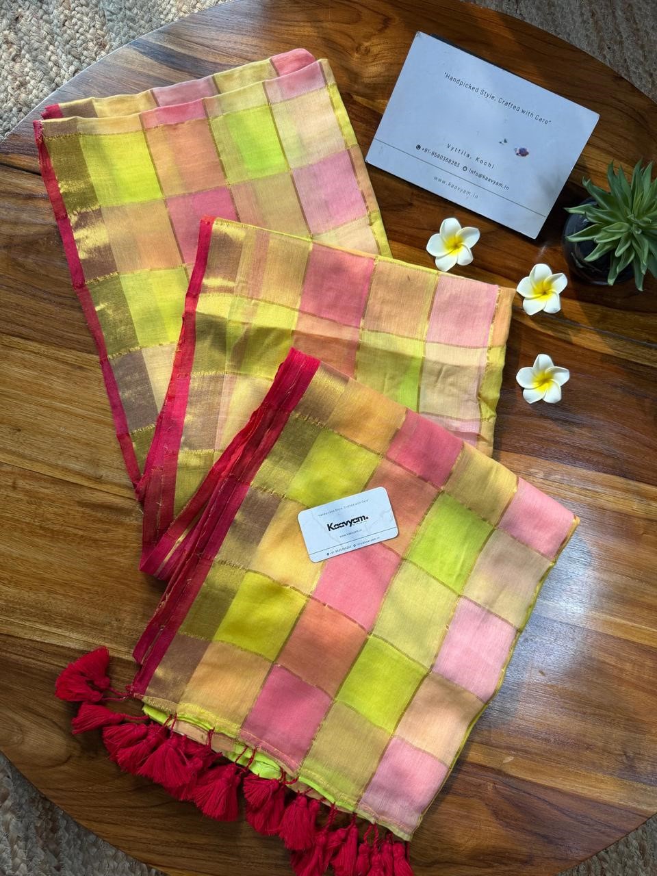 Handloom Multi-Coloured pure mul cotton zari check sarees
